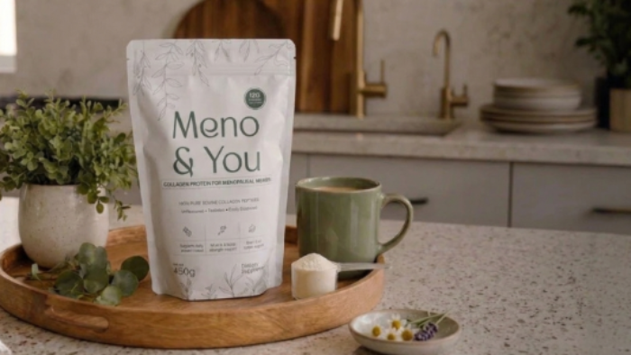 meno and you packaging and cup on the countertop