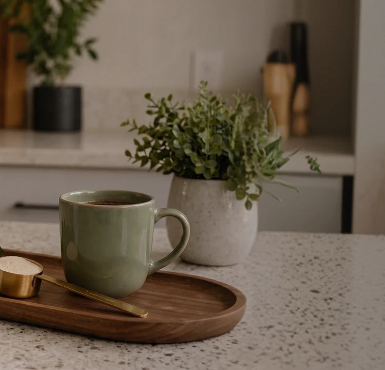 meno and you packaging and cup on the countertop